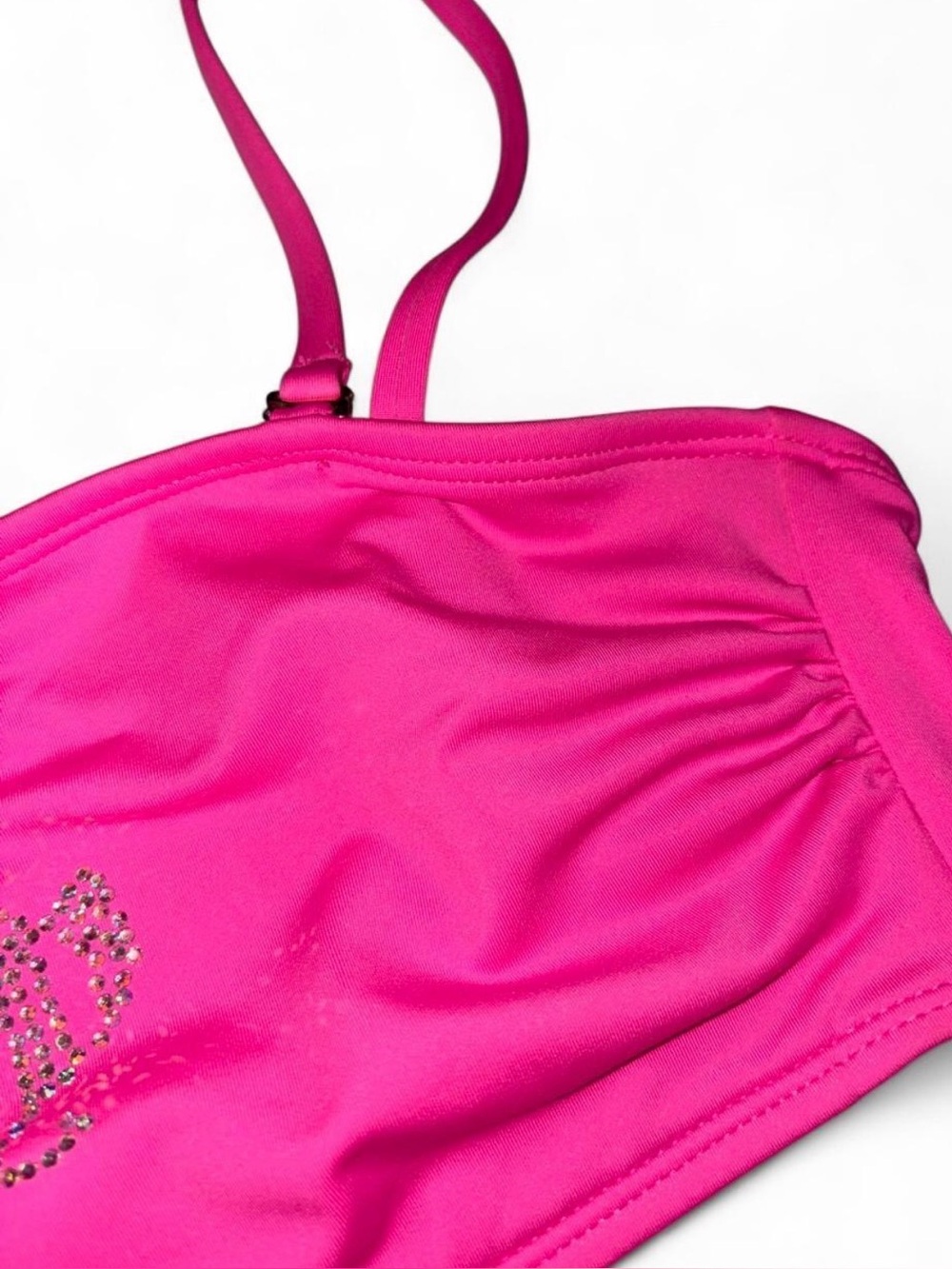 Juicy Couture Hot Pink Bandeau Swim Top with Rhinestone Logo size XL - Picture 6 of 8